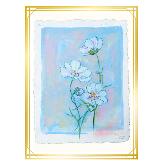 White Comos Flowers on Paper