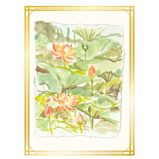 Lilly Pad & Lotus Flower Painting on Paper