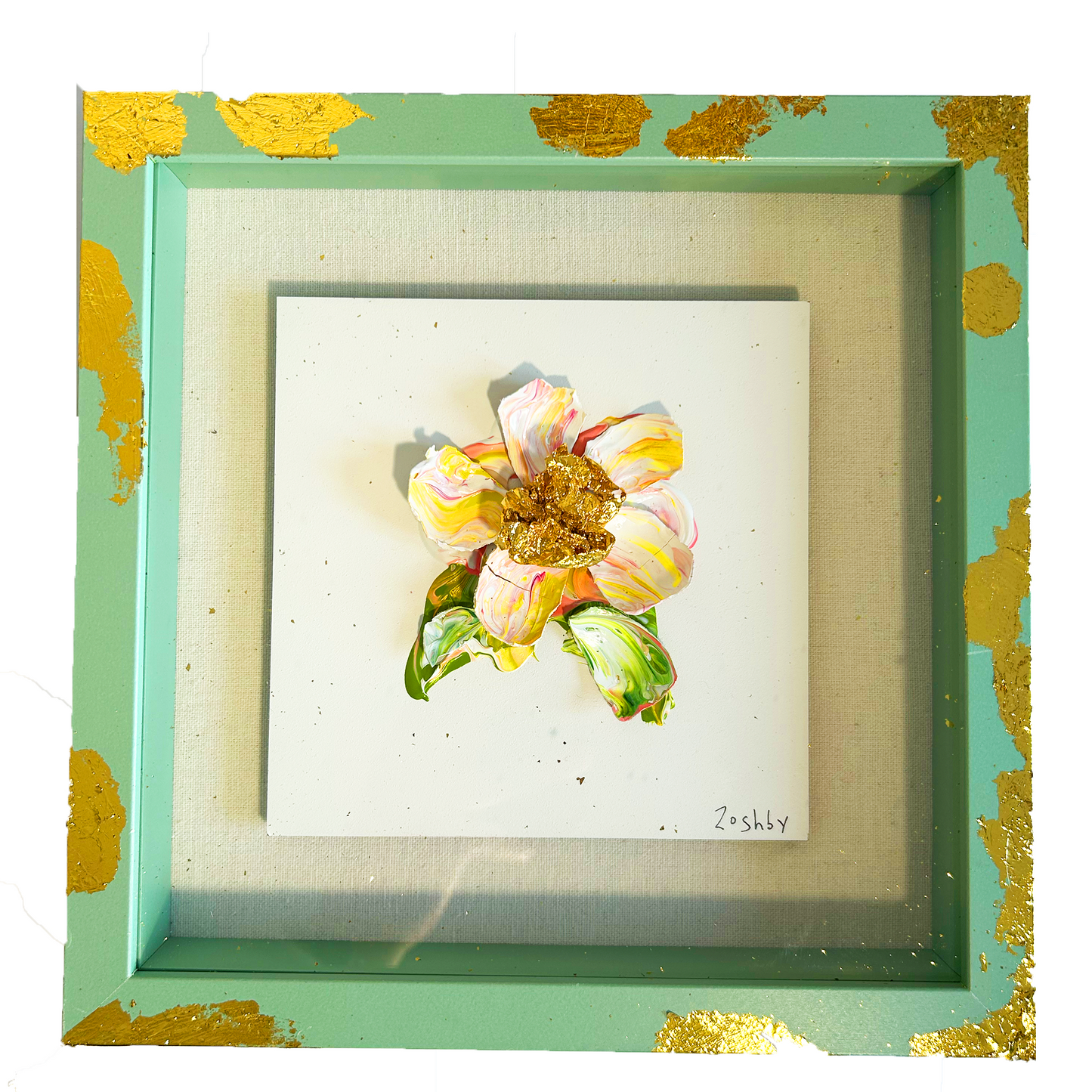 Eggshell Flower #59  Gold Leaf Frame