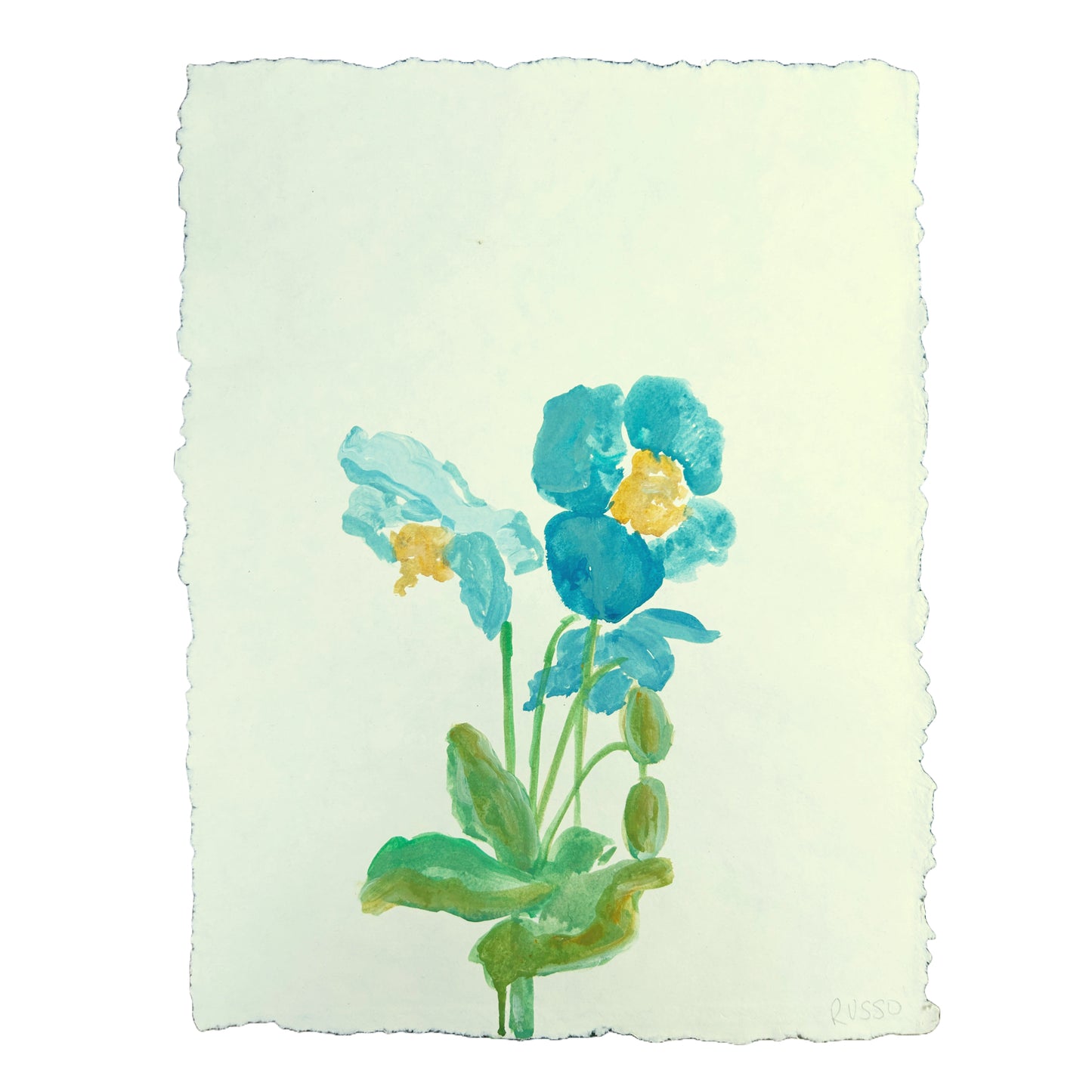 Blue Beautiful Flower Painting on Paper