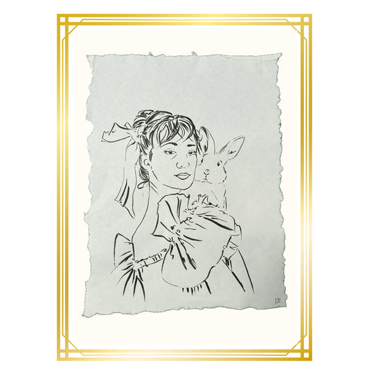 Girl with a Bunny Sketch on Paper