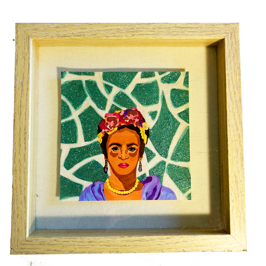 Framed Frida Kahlo Glitter Print