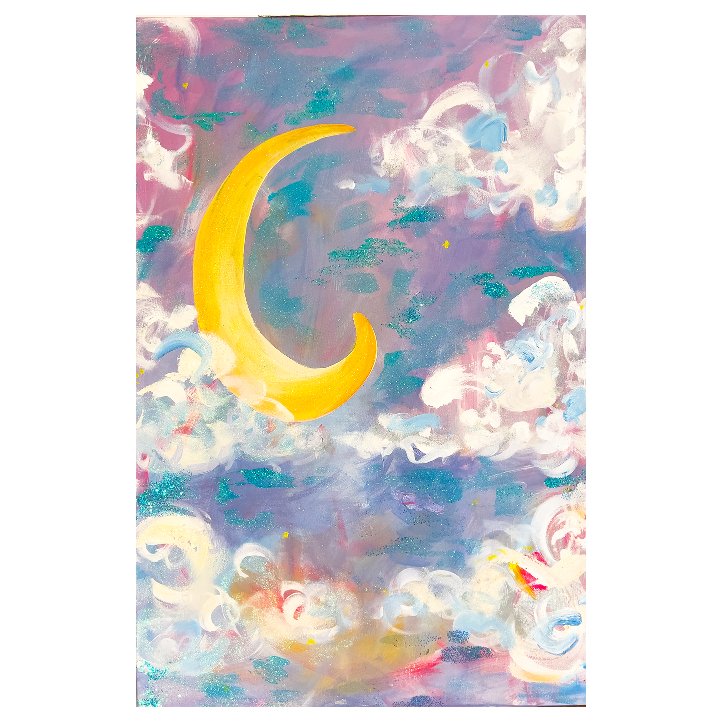 Crescent Moon Glitter Painting