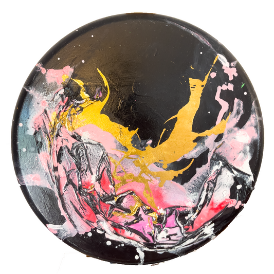 Pink and Gold Leaf Circle Painting