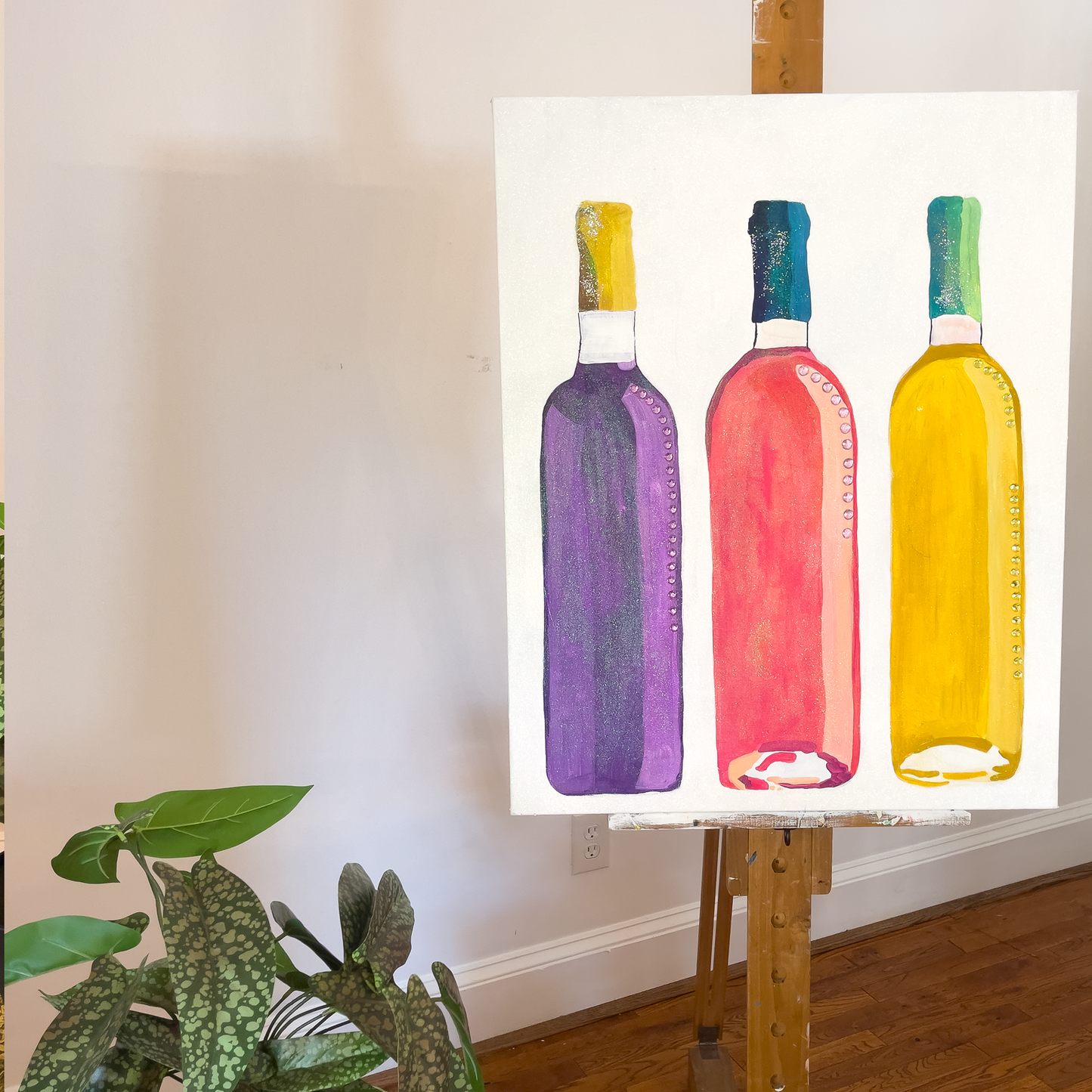 Wine Bottle Trio Painting
