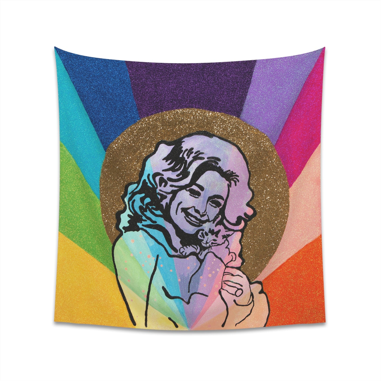 Dolly Parton Rainbow Kitten Printed Wall Tapestry
